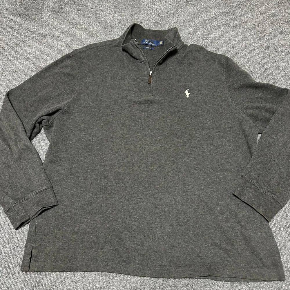 Polo Ralph Lauren Mens Estate Rib Quarter Zip Pullover Sweater Charcoal Gray L